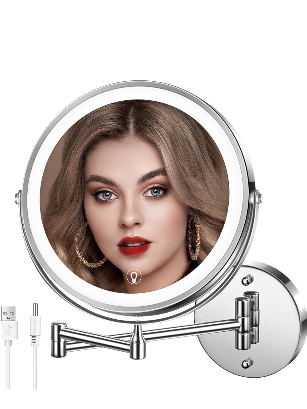 Electric light up Wall-Mount LED Makeup Mirror with 10x Magnification - Silver
